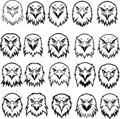 Vector tribal eagle head  icon set, a fine  isolated collection icon ideal for outdoor logos, ink art, or wildlife branding.