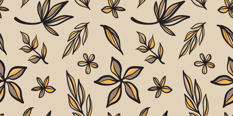 Abstract floral art seamless pattern. Trendy contemporary floral nature shape background illustration. Natural organic plants leaves prints artwork wallpaper. Vintage spring