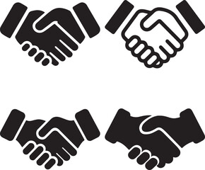  Set of Handshake Silhouettes in Black and White Representing Partnership and Agreement