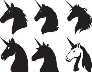  Elegant Unicorn Head Silhouettes set Featuring Unique Mane and Horn Designs
