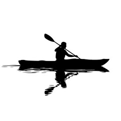 Kayaker paddling on calm water silhouette isolated on transparent background