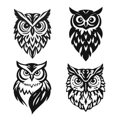 Set of owl silhouettes in flat style, cartoon owl, owl silhouette, vector illustration