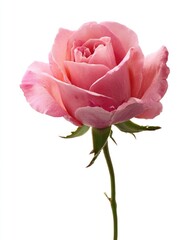 Single pink rose, close-up, isolated
