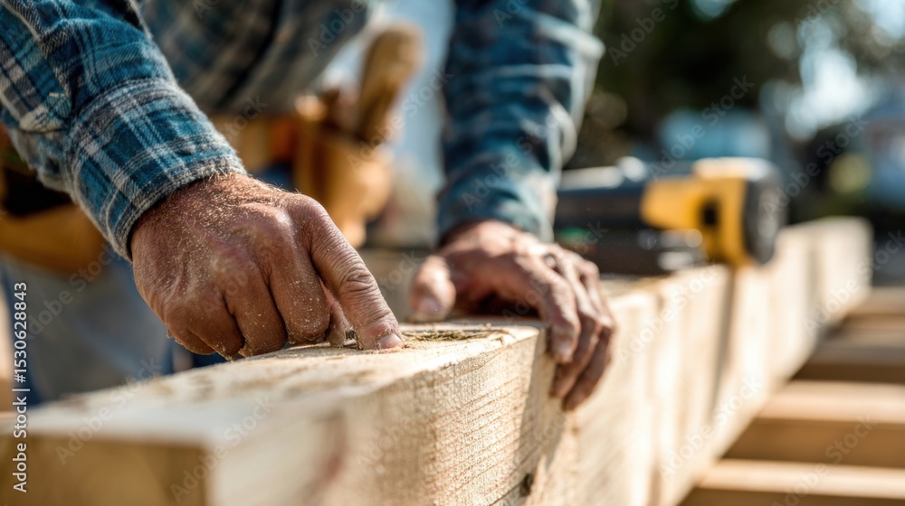 Poster closeup of a person helping to build a home with a faithbased charitable organization, their physica