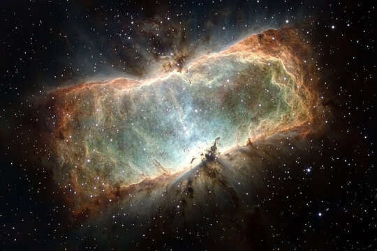 Close-up view of a glowing nebula displaying vibrant colors and intricate formations in deep space