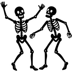 Two dancing skeletons halloween illustration