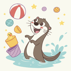 Playful Colorful Line art Otters Illustration