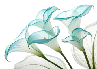 Teal and White Calla Lilies isolated on a transparent background