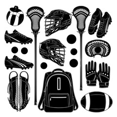 Lacrosse equipment silhouette collection isolated on transparent background