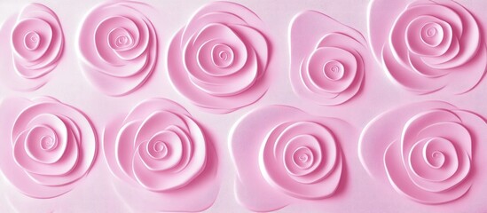 Pink embossed rose pattern on a pale pink background, creating a delicate, feminine, and textured surface