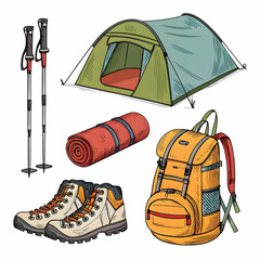 Adventure Gear Vector Set Hiking and Camping Equipment
