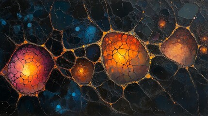 Abstract painting with vibrant colors and textured patterns
