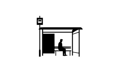 Man waiting at bus stop silhouette isolated on transparent background