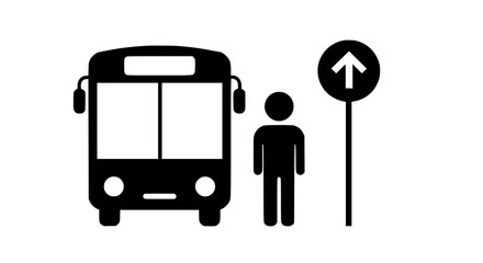Bus stop silhouette icon person waiting for transportation silhouette isolated on transparent background