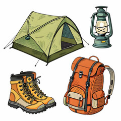 Backpacking and Survival Equipment Vector Icons Set