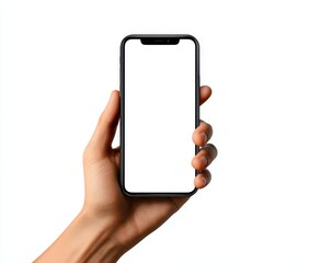 Hand holding smartphone with blank screen