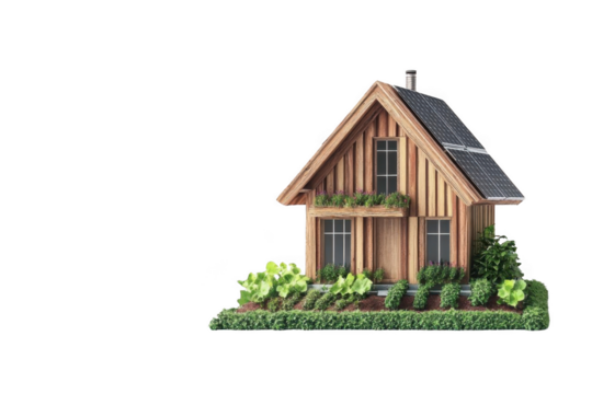 Explore a Sustainable House with Garden and Solar Panels On The Roof - Powered by Adobe