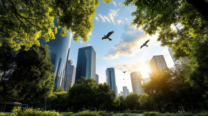 Urban planning and sustainability in smart cities modern skyline with green spaces vibrant city landscape