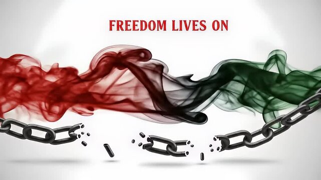 Landscape juneteenth art with smoke and chain symbols