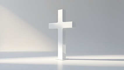 Naklejka premium Inspirational White Cross with Soft Shadow and Clean Backdrop