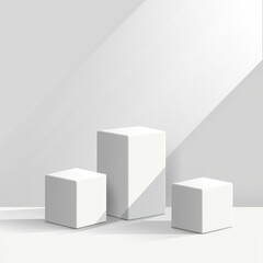 Three white cubes, minimalist display