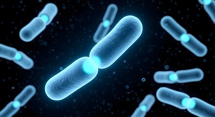 Microscopic Cyanobacteria Cell Division: High-Resolution 3D Render of Binary Fission in Blue