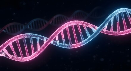 Abstract Glowing Neon Pink and Blue DNA Helix, Science Genetic Code Concept