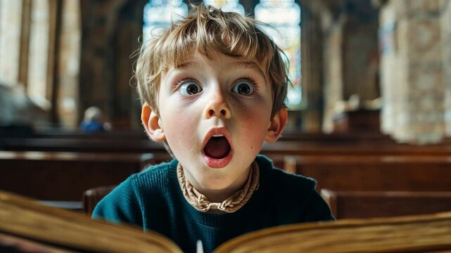 This footage captures a moment of pure surprise. A young boy is amazed by what he reads. Perfect for educational or inspirational content. Generative AI
