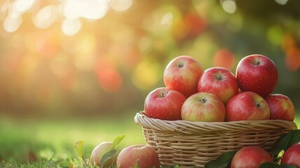 Basket of apples in an autumnal garden