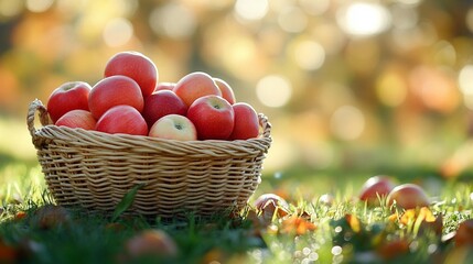 Basket of apples in autumnal garden