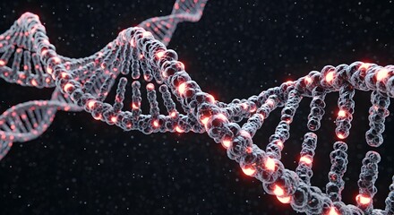 Glowing Red DNA Helix: Abstract 3D Render of Genetic Code, Science, Biotechnology