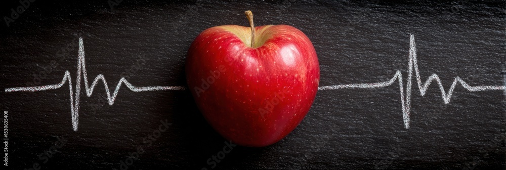 Aufkleber red apple sliced into heart shape with heartbeat line creating a vibrant and meaningful representati