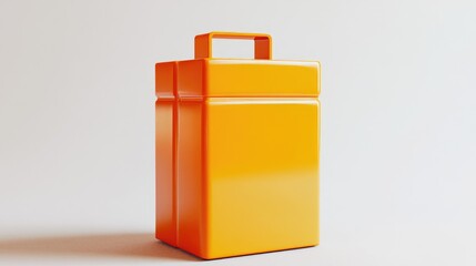 Bright orange rectangular container with a small top handle, rendered against a white background, suggesting a portable storage solution