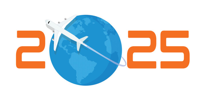 Happy New year 2025 concept enjoy travel around the world, Vector Illustrationt