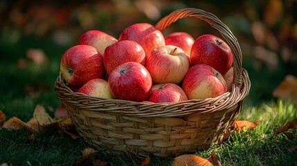 Basket of red apples in autumnal setting