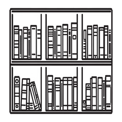 Simple black and white line drawing of a modern bookshelf design