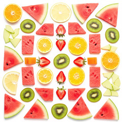 Sliced fresh fruits, creating a vibrant and appetizing pattern,