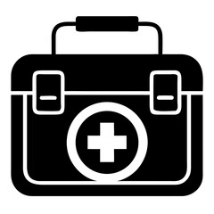 Obraz premium First Aid Kit Icon in Black and White for Health Blogs, Emergency Preparedness Resources, Medical Websites, First Aid Training Materials, and Safety Awareness Content 