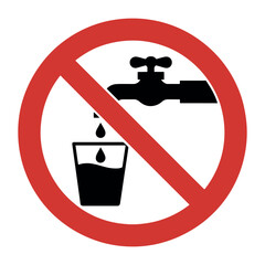 Do Not Drink Water Sign Vector &ndash; Non Potable Water Warning Symbol with Red Circle and Tap Icon &ndash; Not Safe for Drinking Use