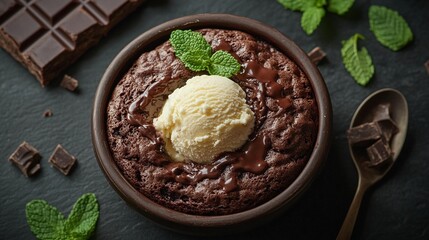 Chocolate dessert with ice cream
