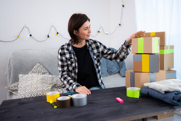 Girl Prepares Packages For Delivery, Running A Small Handmade Business At Home