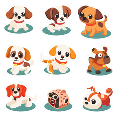 Adorable Cartoon Puppies in Playful Poses Collection