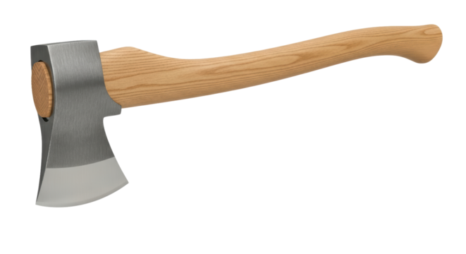 Isolated Metal Axe with Wooden Handle