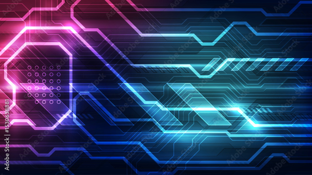 Poster abstract technology background with hexagons and glowing lines. vector illustration.