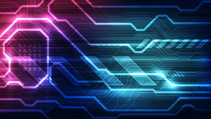 Abstract technology background with hexagons and glowing lines. Vector illustration.