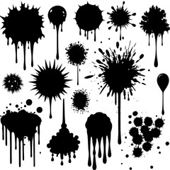 Collection of black ink splatter and drip designs