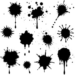 Black ink splatter collection graphic design elements