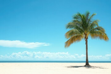 Solitary palm tree on a pristine beach.