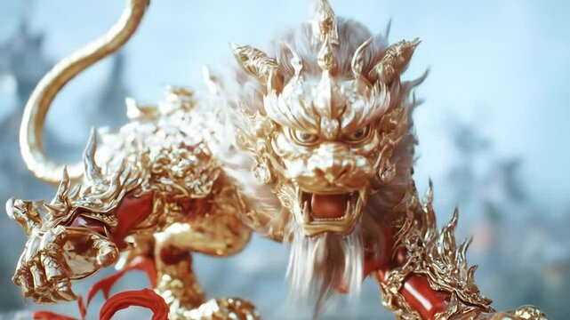 Golden Chinese Guardian Lion Statue