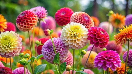 Colorful dahlia flowers in a garden
